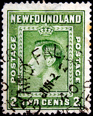 Ньюфаундленд 1938 год . King George VI . 2 с . Каталог 1,50 €.
